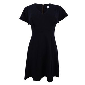 NWT Calvin Klein black a-line dress, flutter sleeves, gold back zipper, 4P
